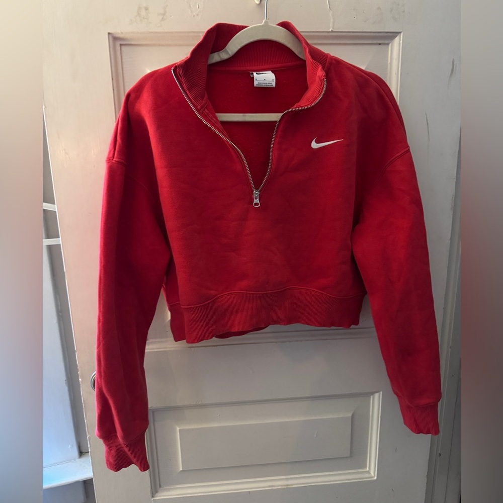 Nike Women's Red Quarter-Zip Crop Sweatshirt